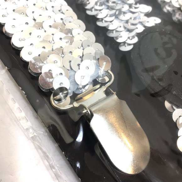 Suspenders Silver Sequin Y Stretch Clip On NWT NOS - Picture 6 of 11